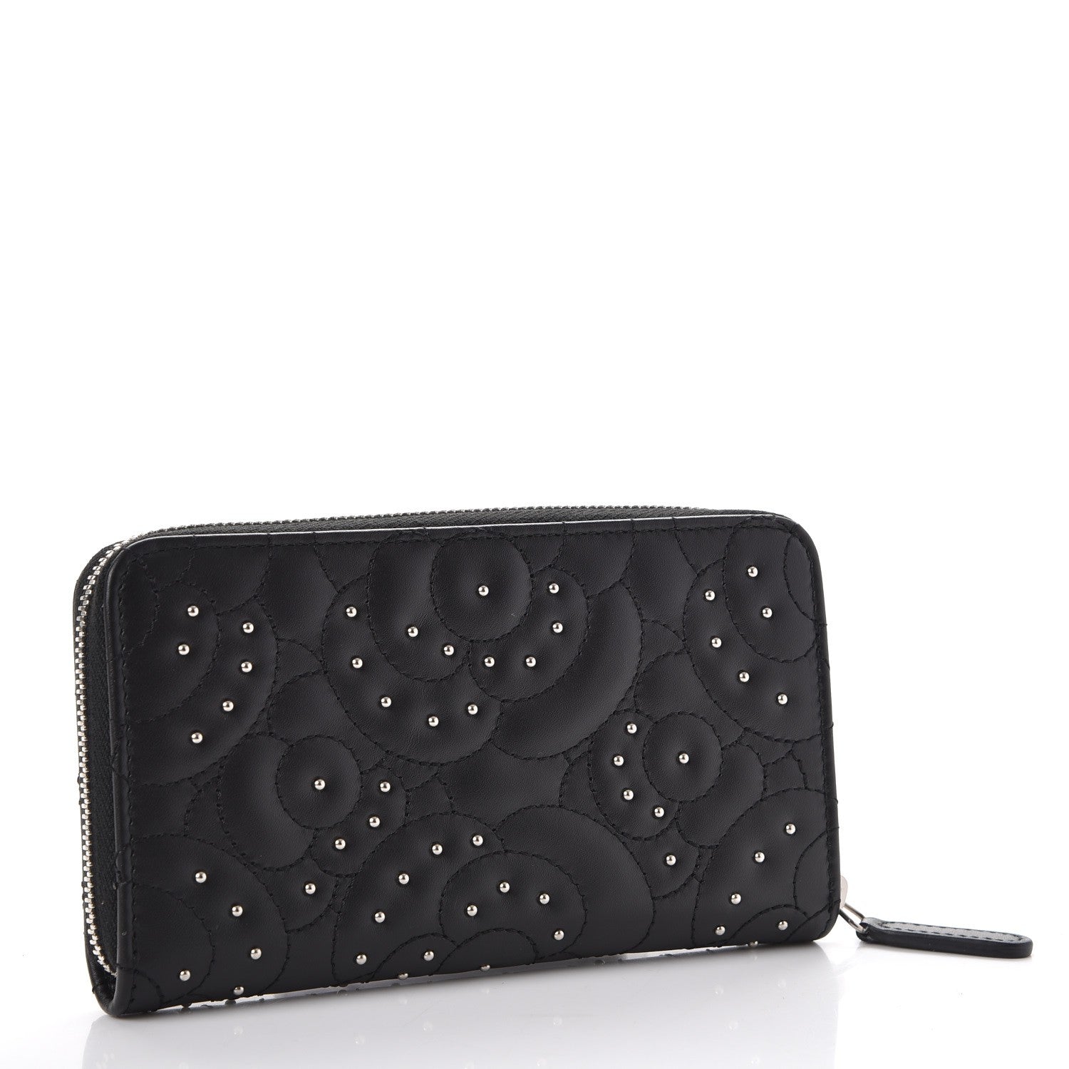 Chanel Lambskin Camellia Studded Zip Around Wallet Black 3 of 8