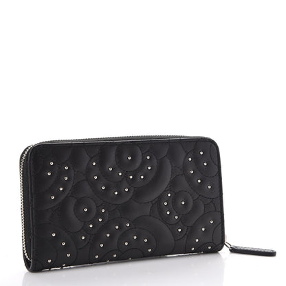 Chanel Lambskin Camellia Studded Zip Around Wallet Black 3 of 8