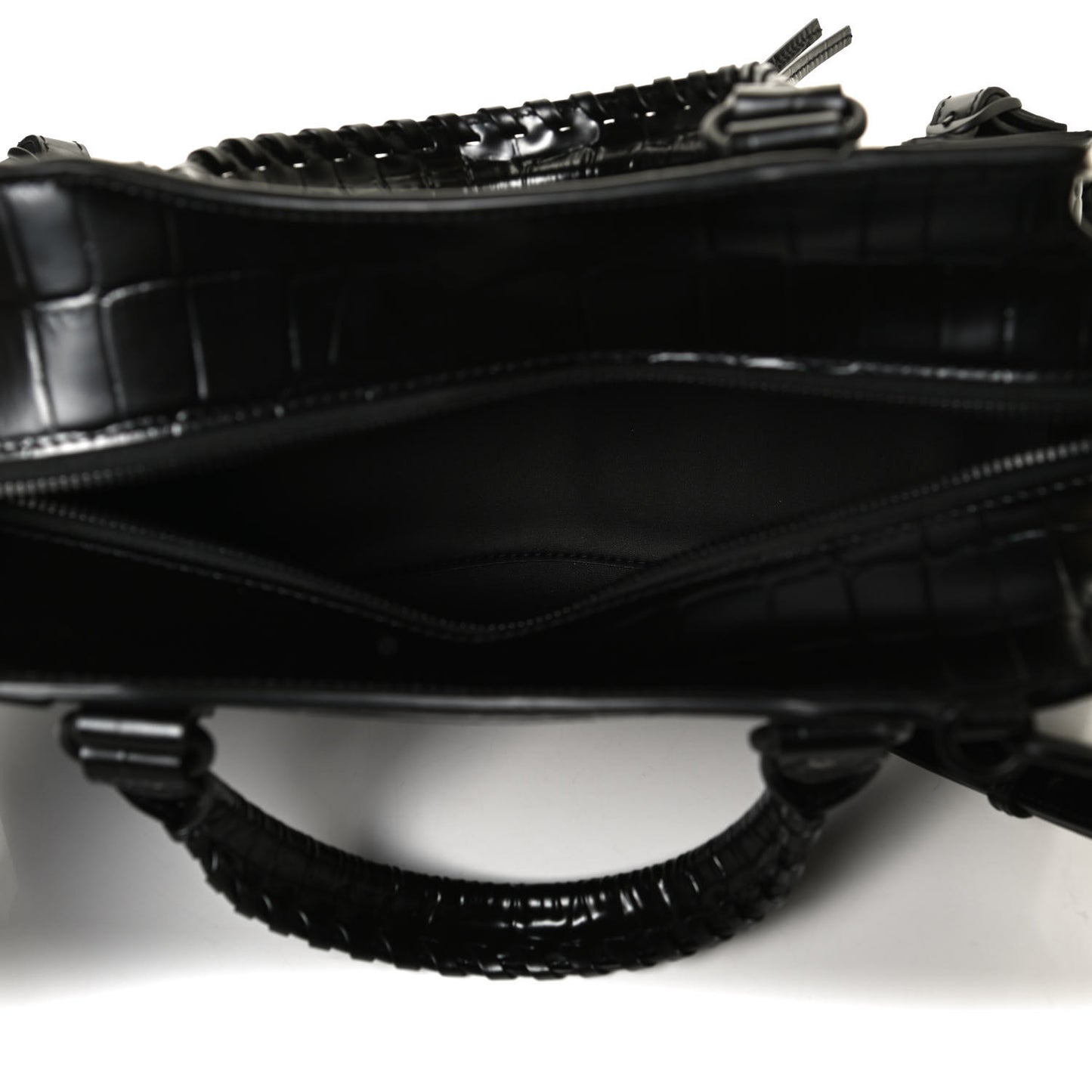 Semi Shiny Calfskin Crocodile Embossed Neo Classic Black Hardware S City Black