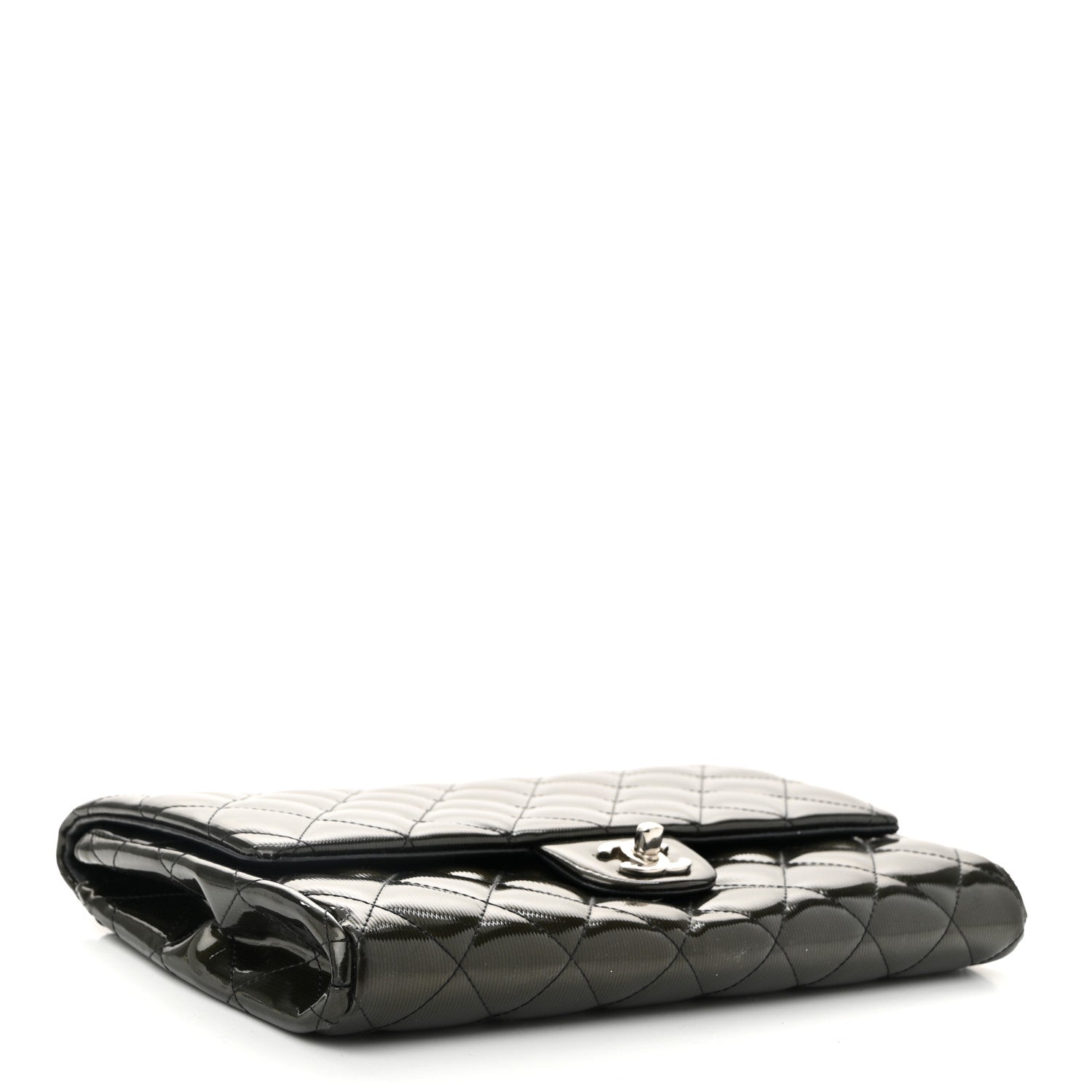 Chanel Striated Patent Quilted Clutch With Chain Flap Dark Grey 4 of 10