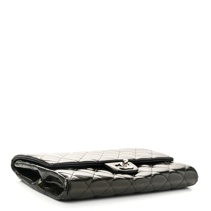 Chanel Striated Patent Quilted Clutch With Chain Flap Dark Grey 4 of 10