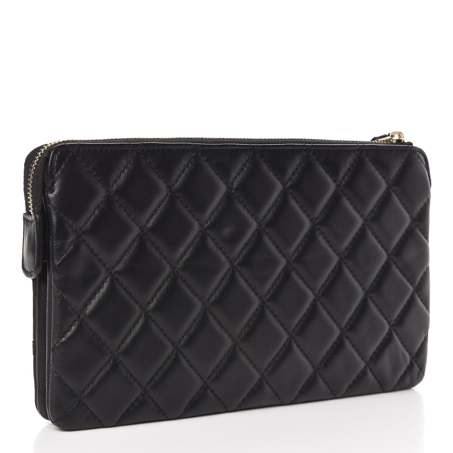 Chanel Lambskin Quilted Large Zipped Clutch Black 3 of 9