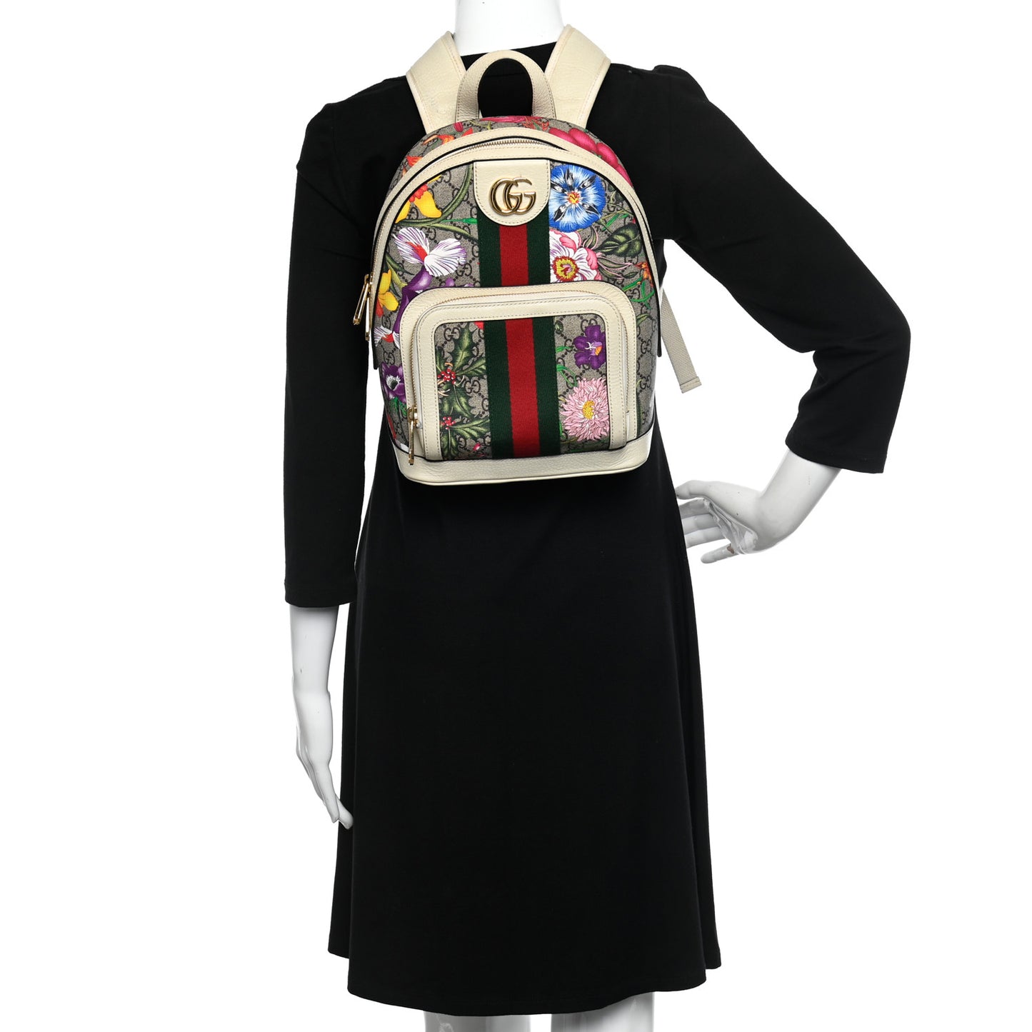 GG Supreme Monogram Flora Web Small Ophidia Day Backpack White