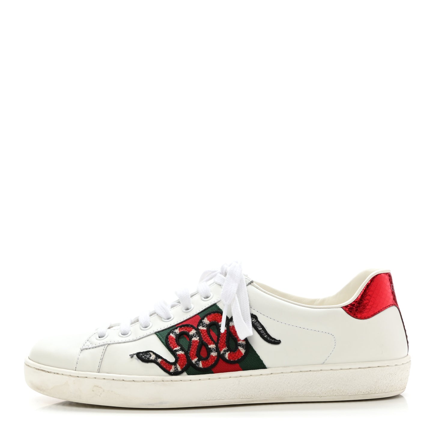 Calfskin Ayers Kingsnake Embroidered Mens Ace Sneakers 8 Green Red