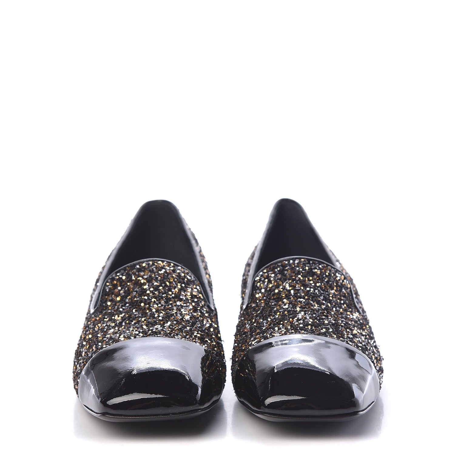 Chanel Glitter Fabric Patent Calfskin Mocassin Loafers 42 Black Bronze 2 of 8