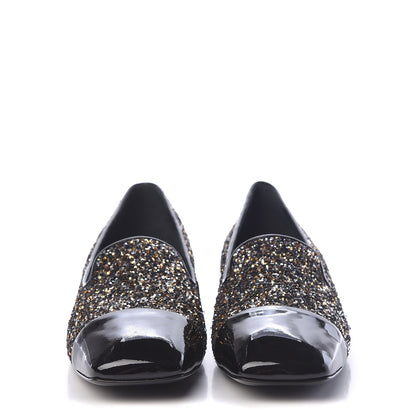 Chanel Glitter Fabric Patent Calfskin Mocassin Loafers 42 Black Bronze 2 of 8