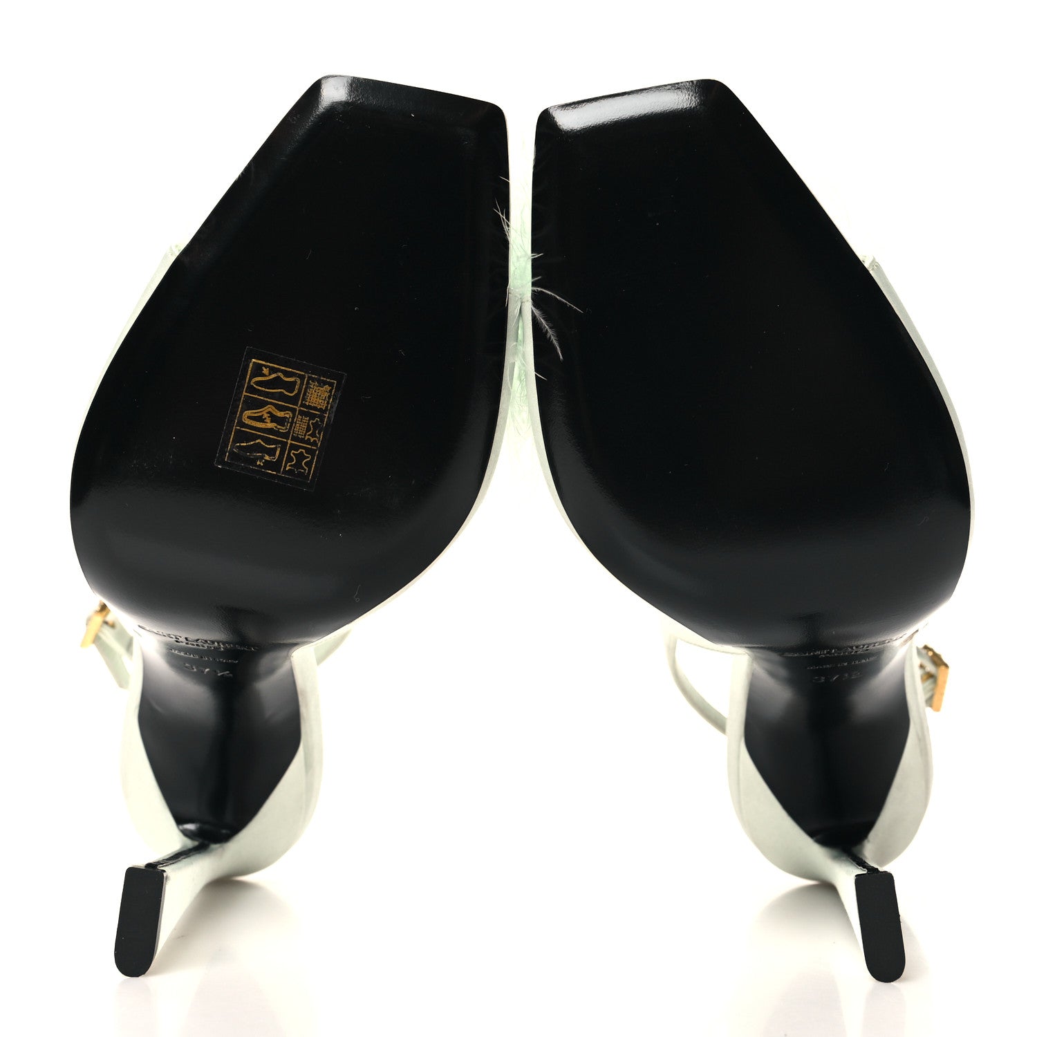 Saint Laurent Crepe Satin Blanco Feathered Sandals 37.5 Slight 37.5 Green 5 of 10