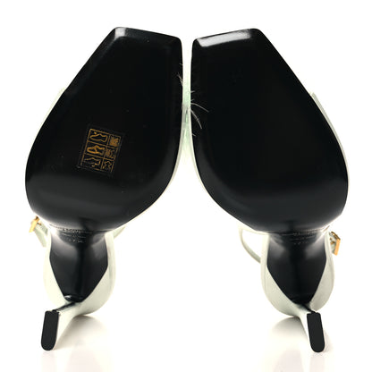 Saint Laurent Crepe Satin Blanco Feathered Sandals 37.5 Slight 37.5 Green 5 of 10
