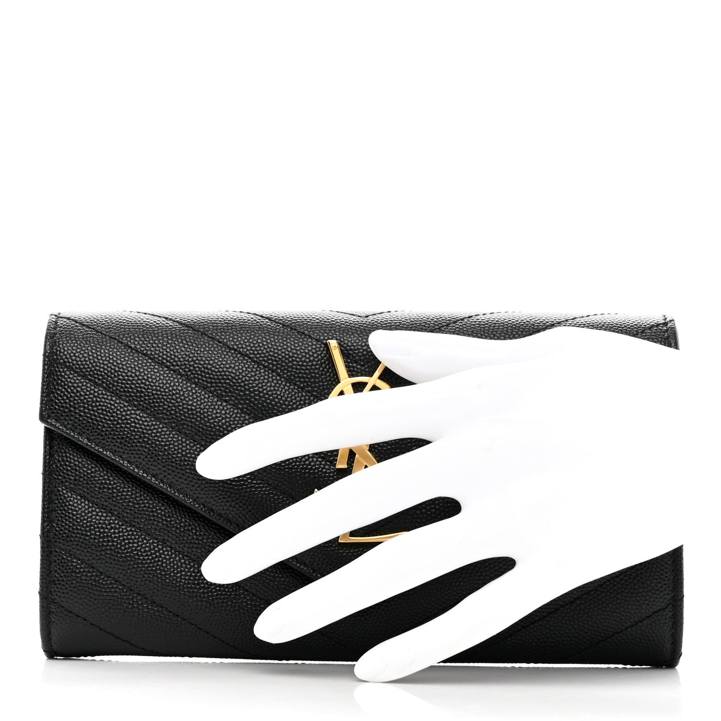 Grain De Poudre Matelasse Chevron Monogram Flap Wallet Black