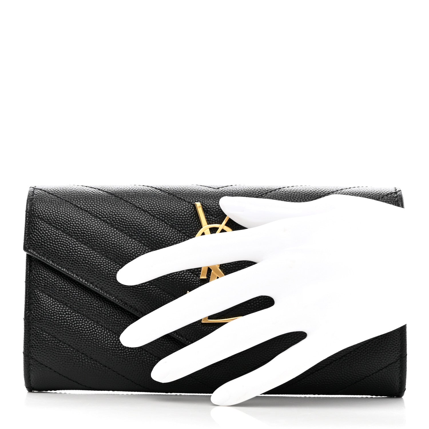 Saint Laurent Grain De Poudre Matelasse Chevron Monogram Flap Wallet Black 2 of 7