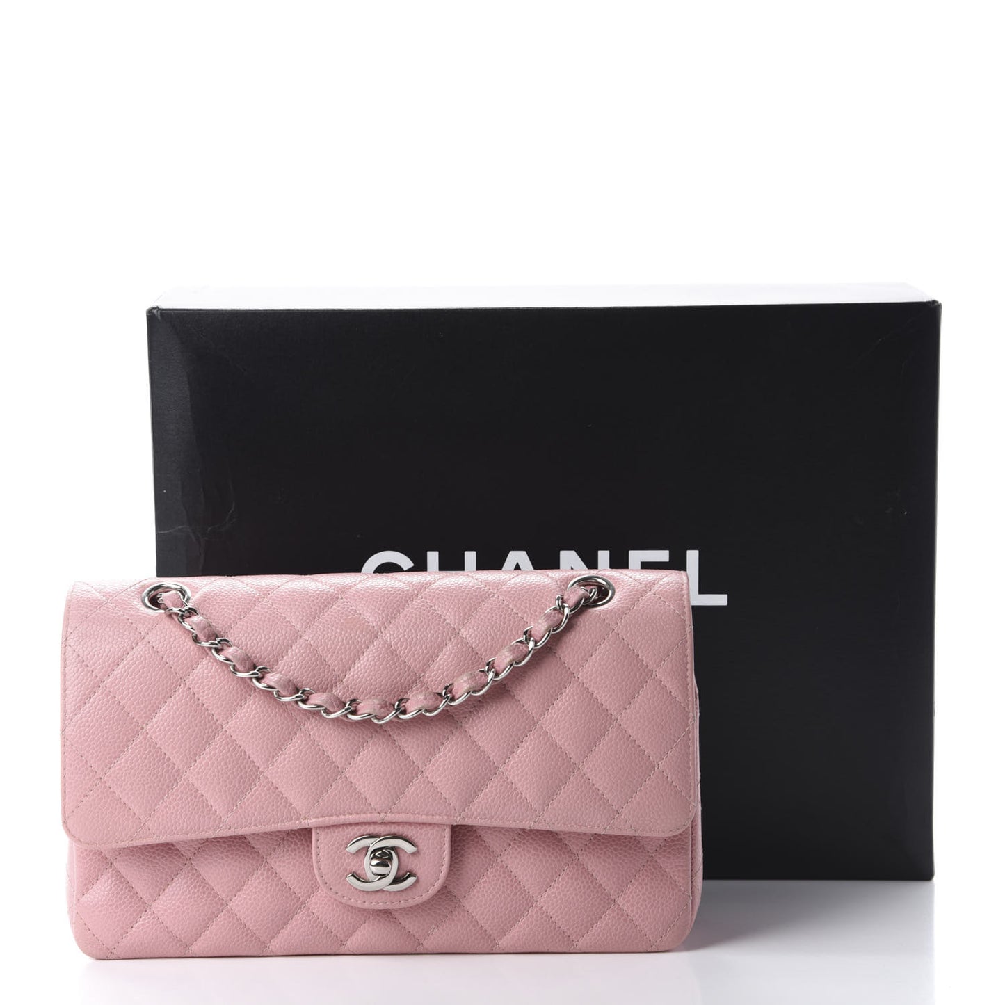 Caviar Quilted Medium Double Flap Pink