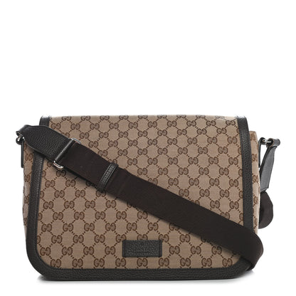 Gucci Monogram Large Flap Messenger Bag Beige Dark Brown 1 of 12