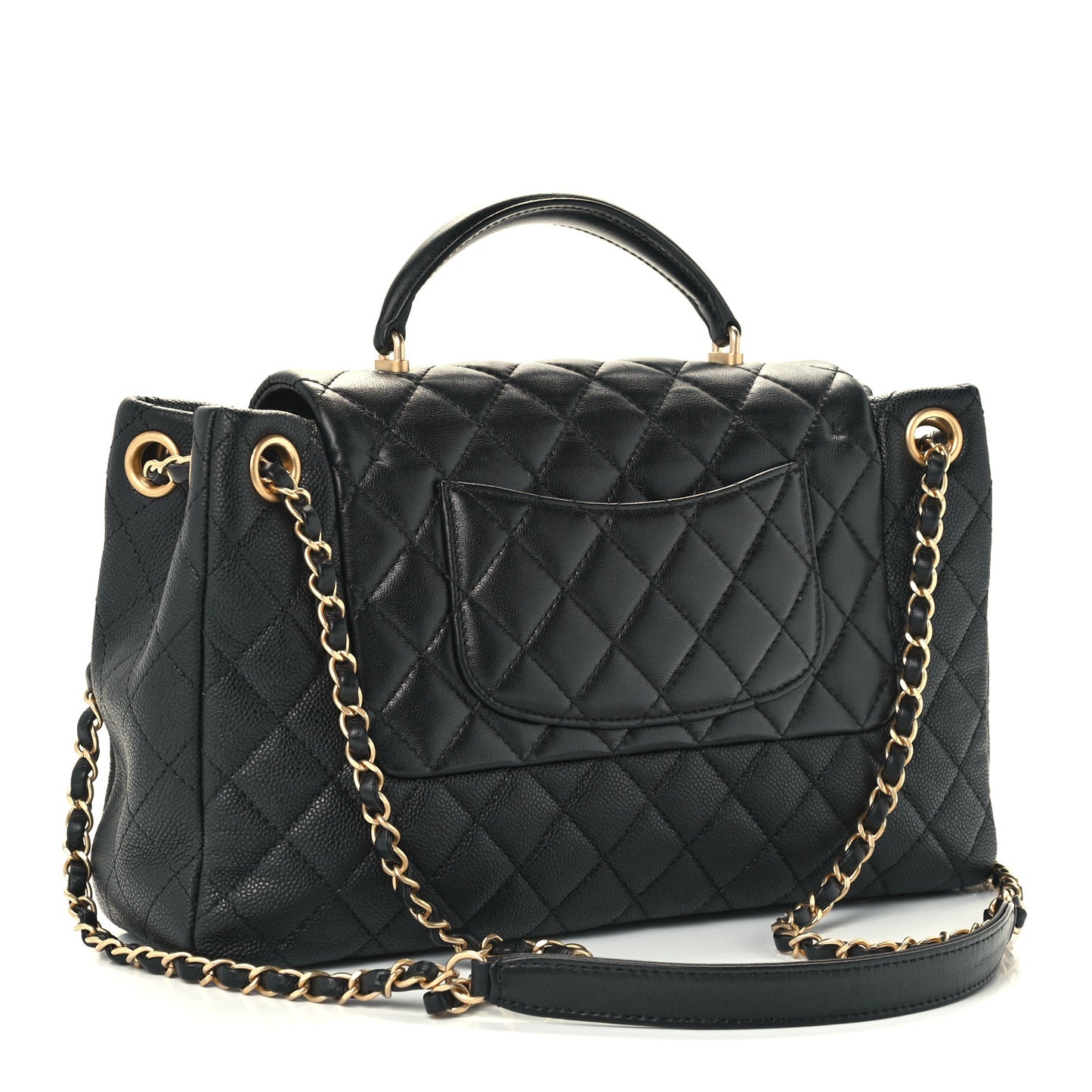 Caviar Calfskin Quilted Top Handle Flap Black