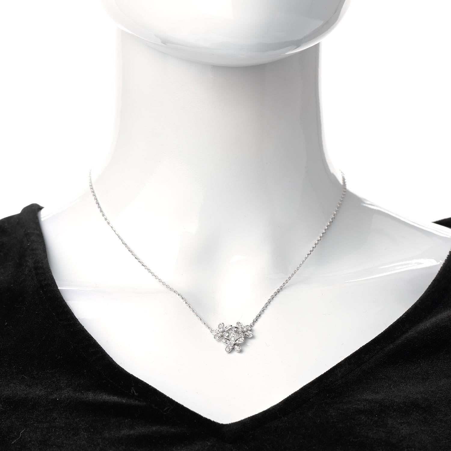 Van Cleef & Arpels 18K White Gold Diamond Socrate 3 Flower Pendant Necklace 2 of 5
