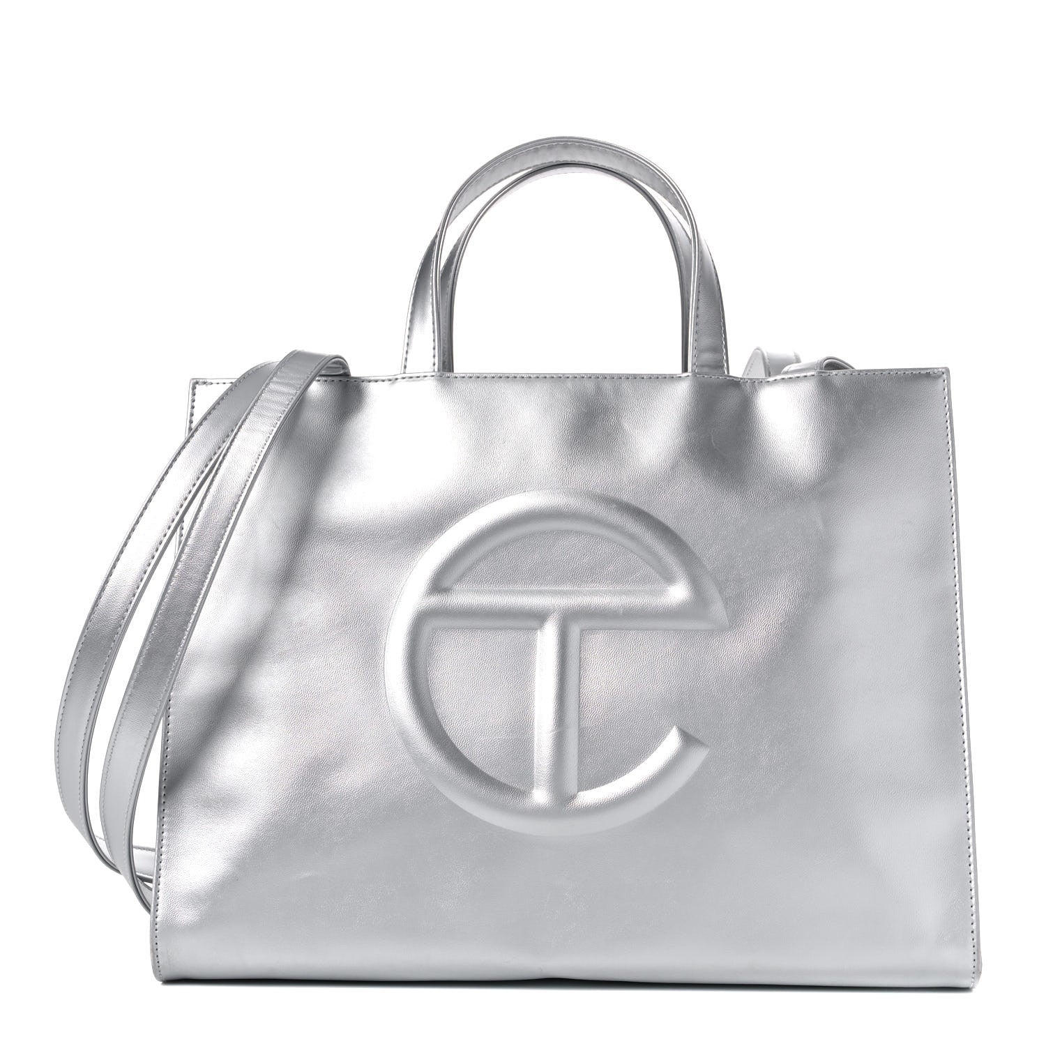 Telfar Metallic Vegan Leather Medium Shopping Bag Silver 1 of 13