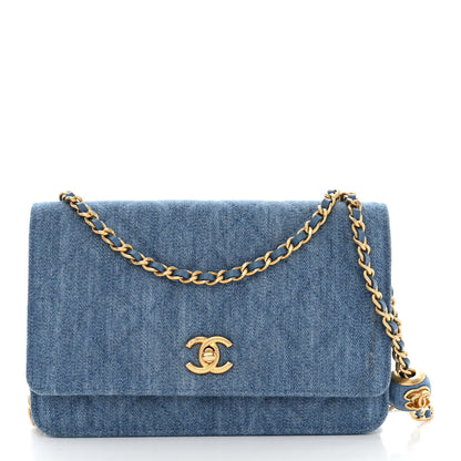 Chanel Denim Quilted CC Pearl Crush Wallet On Chain WOC Blue 1 of 14