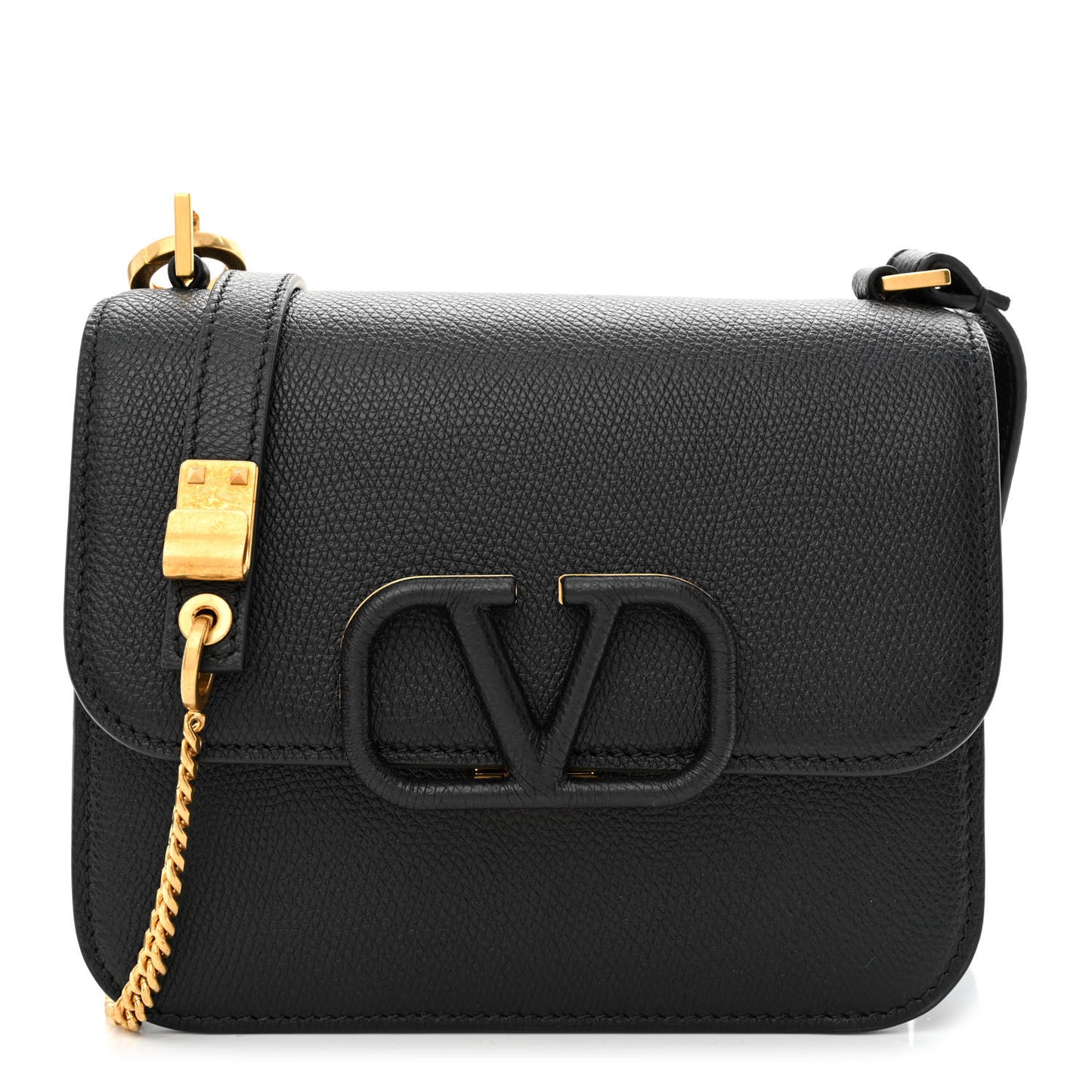 Grainy Calfskin Small VSling Shoulder Bag Black