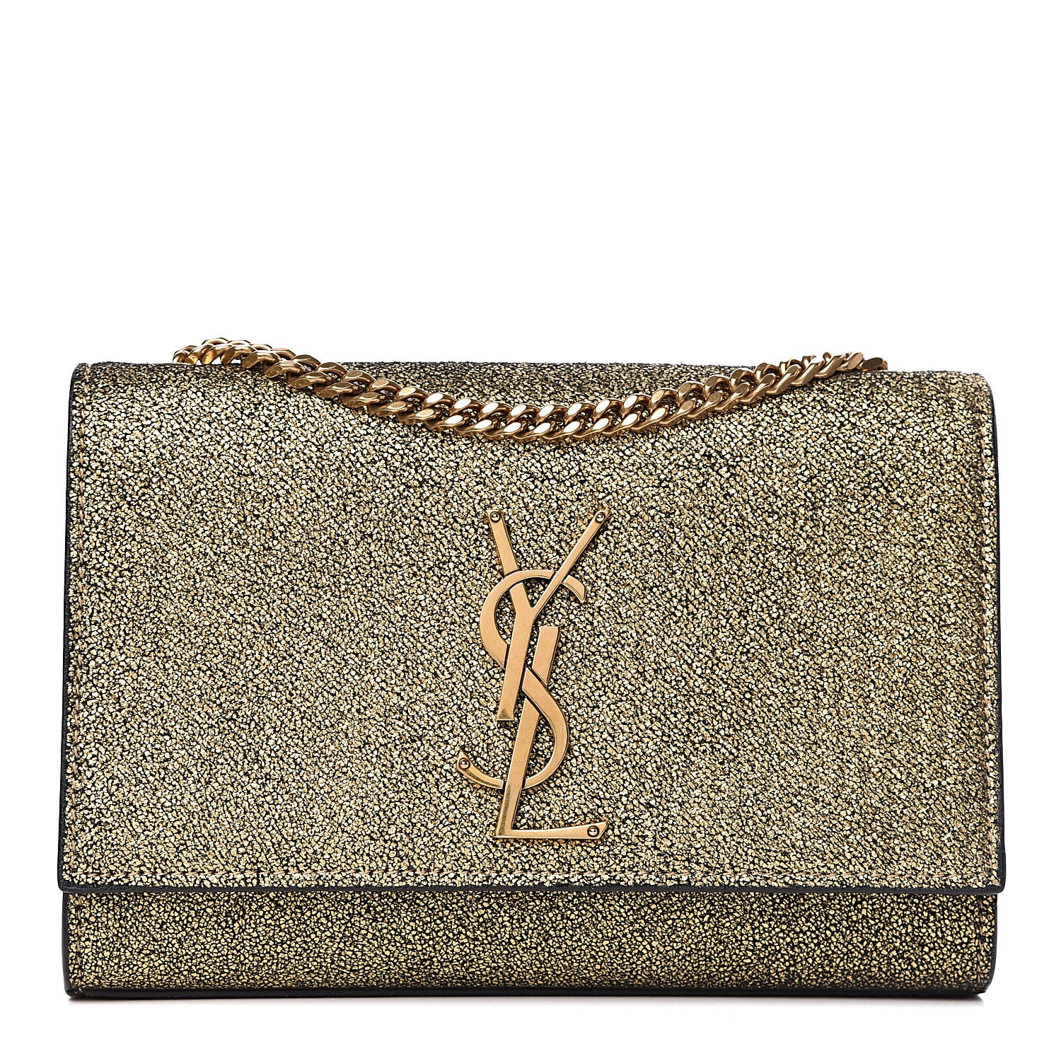 Saint Laurent Metallic Calfskin Small Classic Monogram Kate Satchel Oro 1 of 12
