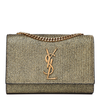 Saint Laurent Metallic Calfskin Small Classic Monogram Kate Satchel Oro 1 of 12