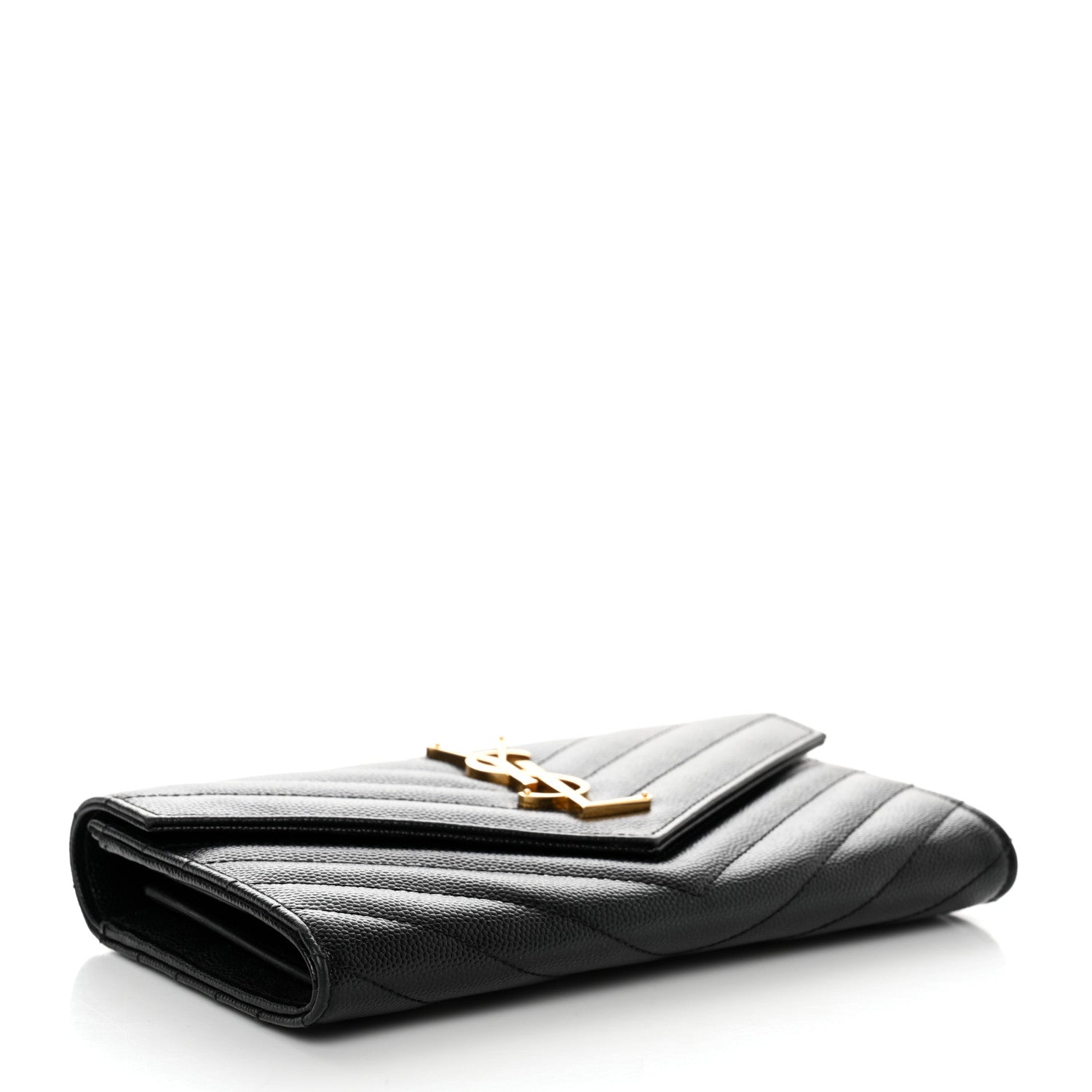 Saint Laurent Grain De Poudre Matelasse Chevron Monogram Flap Wallet Black 4 of 15