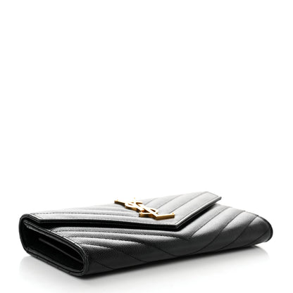 Saint Laurent Grain De Poudre Matelasse Chevron Monogram Flap Wallet Black 4 of 15