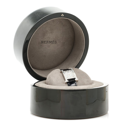 Hermes 18K White Gold Alligator Diamond 21mm Heure H Hour Mosaique Joailliere Quartz Watch Noir 5 of 5