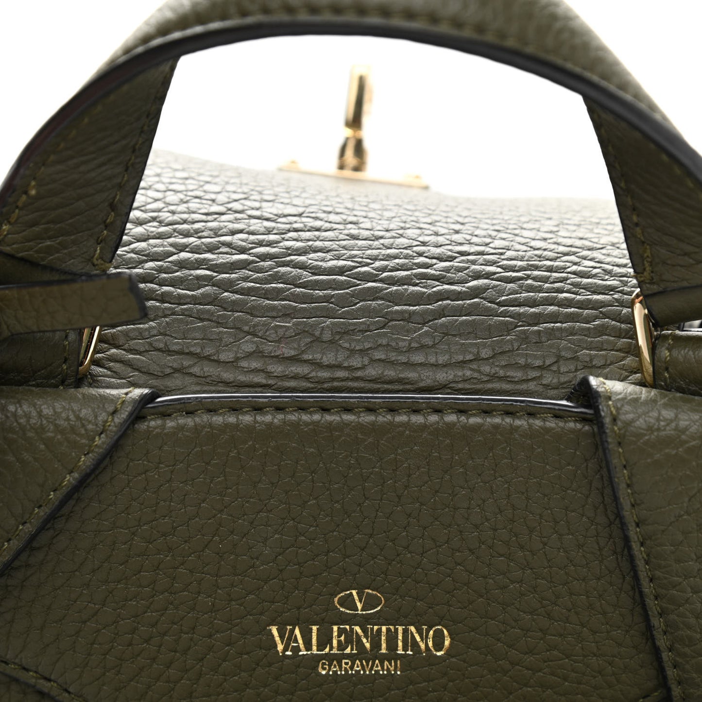 Pebbled Calfskin Rockstud Backpack Army Green
