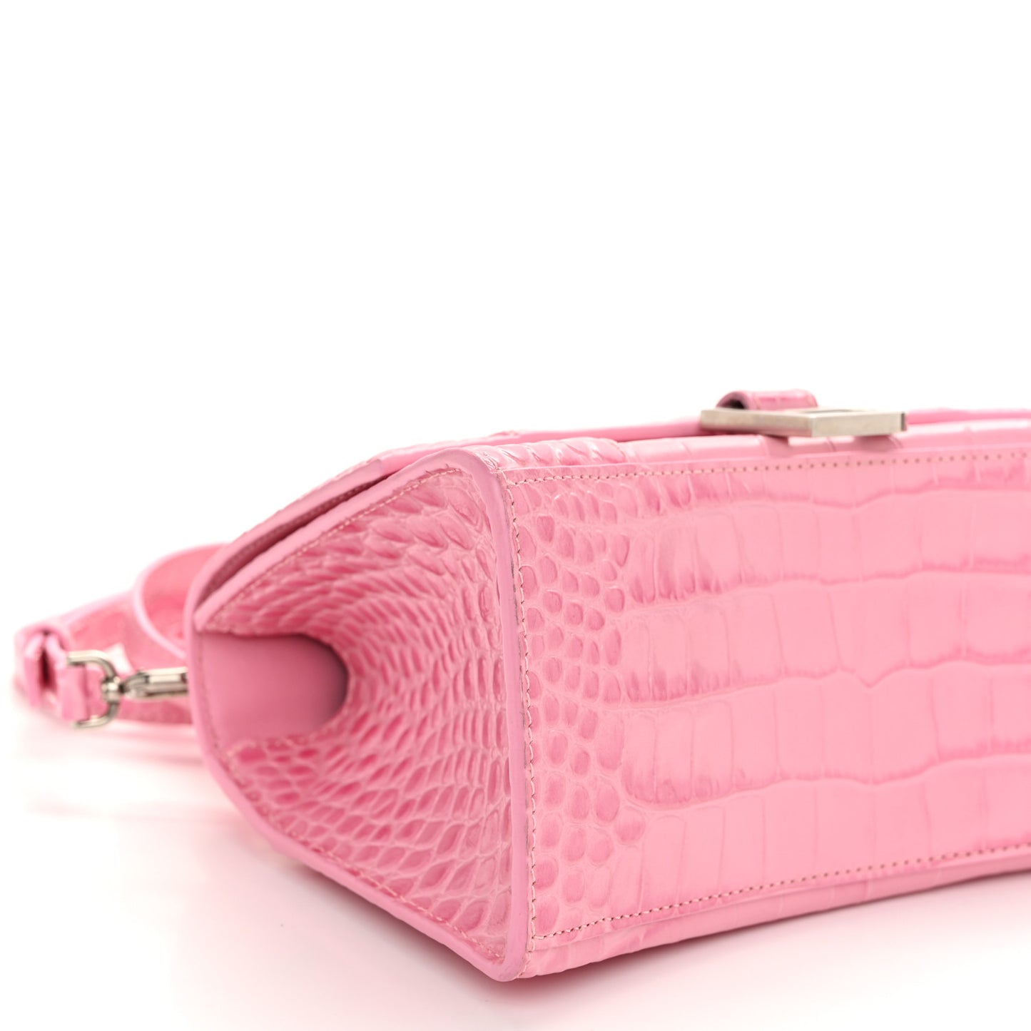 Shiny Calfskin Crocodile Embossed Small Hourglass Top Handle Bag Candy Pink