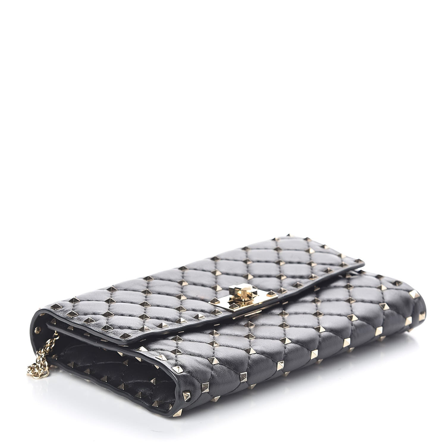 Valentino Garavani Lambskin Rockstud Spike Wallet on Chain Black 4 of 10