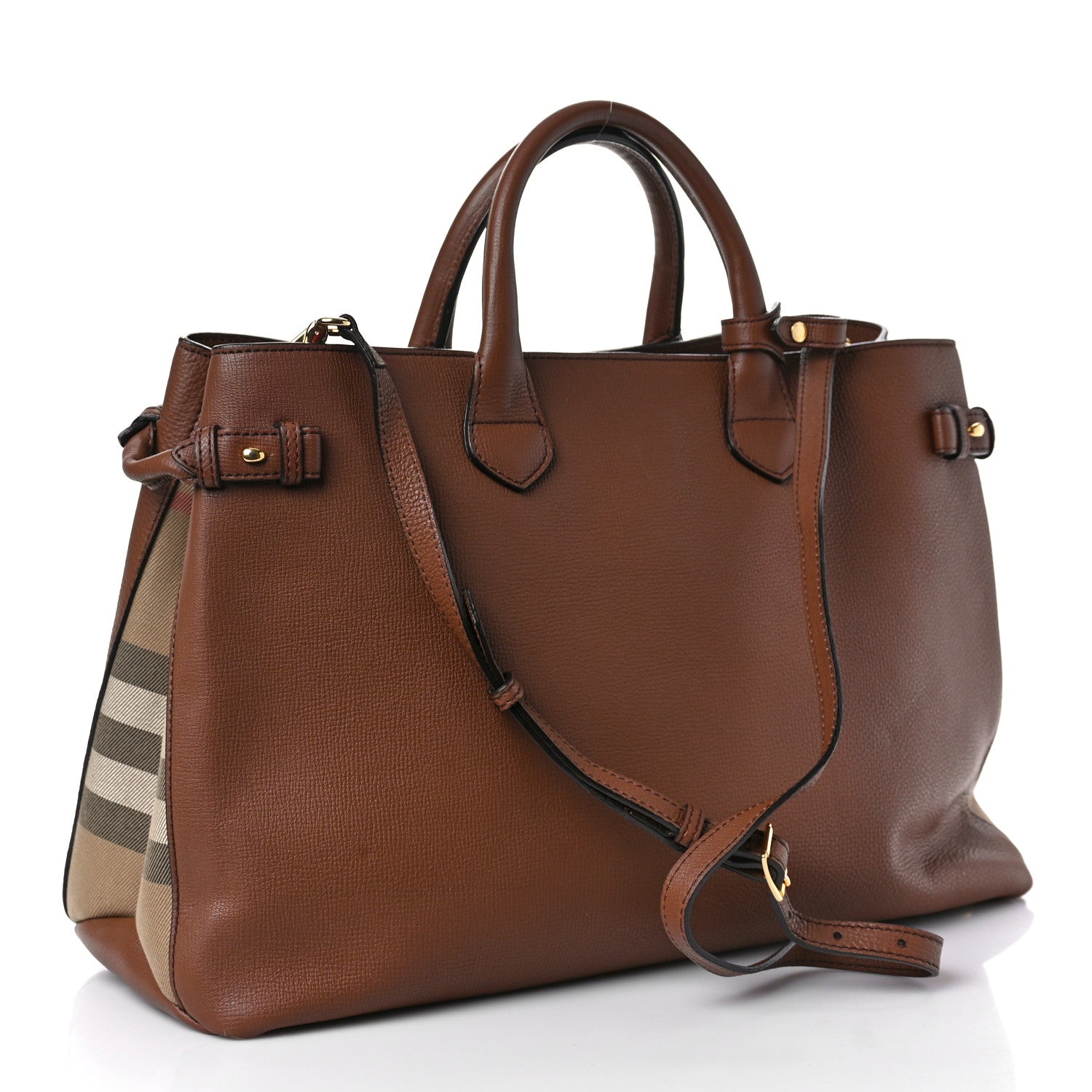 Burberry Grainy Calfskin House Check Large Banner Tote Tan 3 of 9