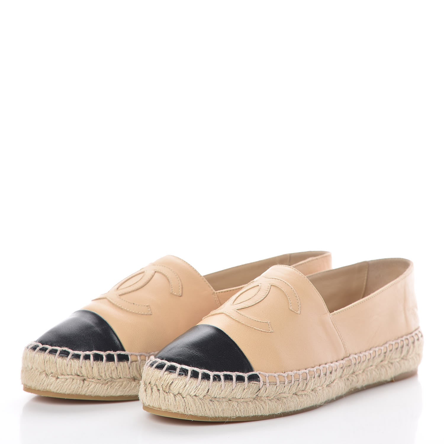 Chanel Lambskin CC Espadrilles 38 Beige Black 3 of 8