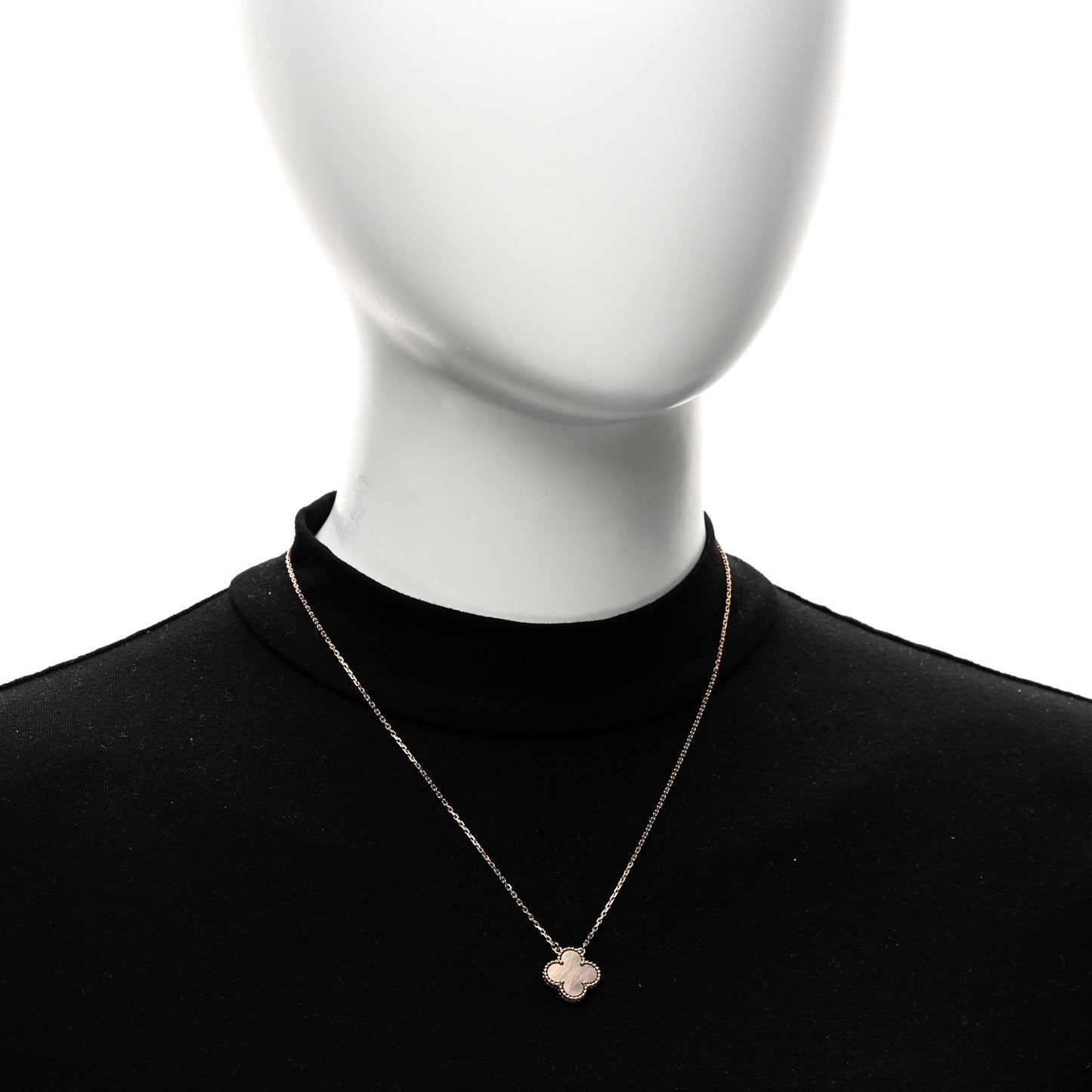 18K Rose Gold Gray Mother of Pearl Vintage Alhambra Pendant Necklace