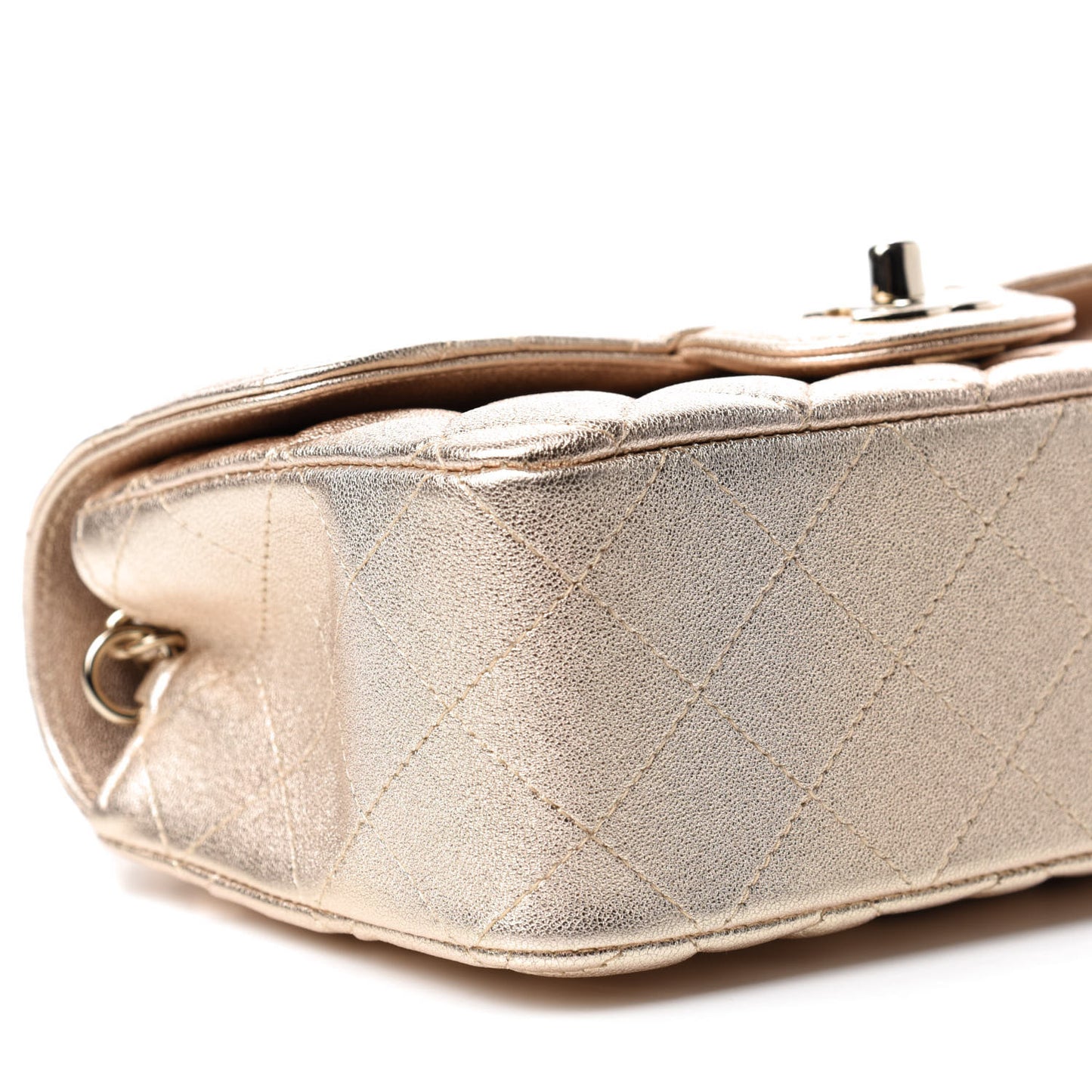 Metallic Lambskin Quilted Mini Rectangular Flap Gold