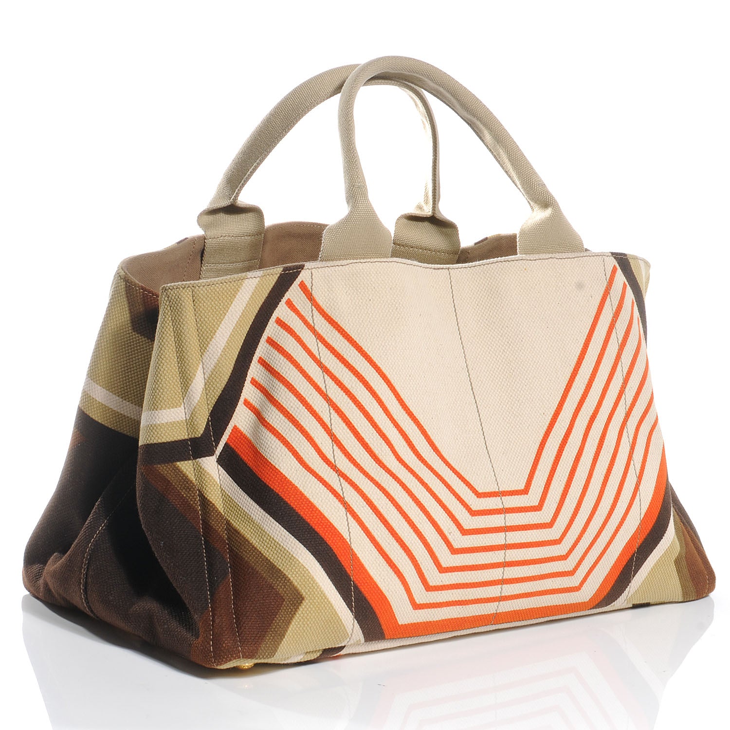 Prada Canvas Canapa Stampata Tote Marrone 3 of 9