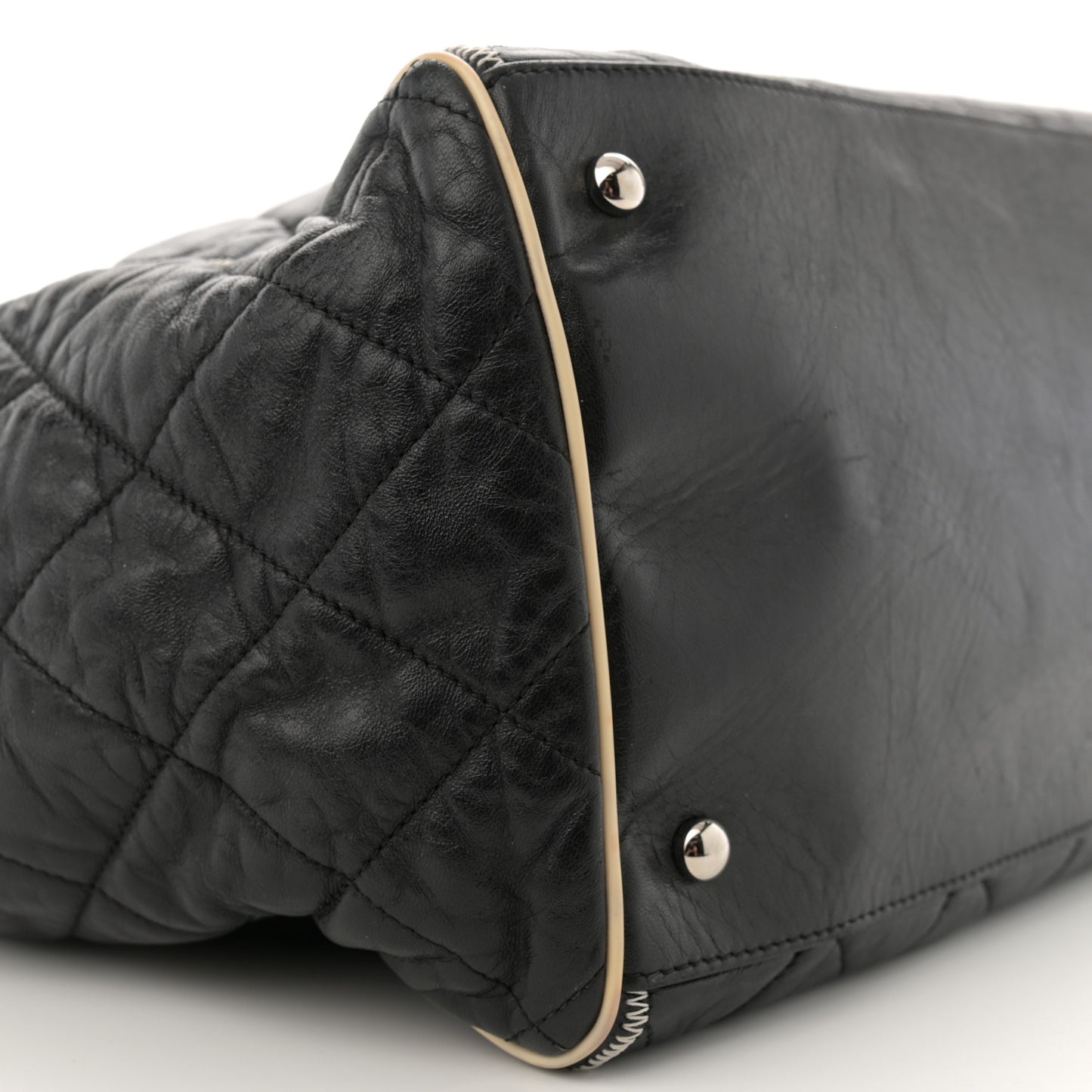 Glazed Lambskin Quilted Large North South Tote Black