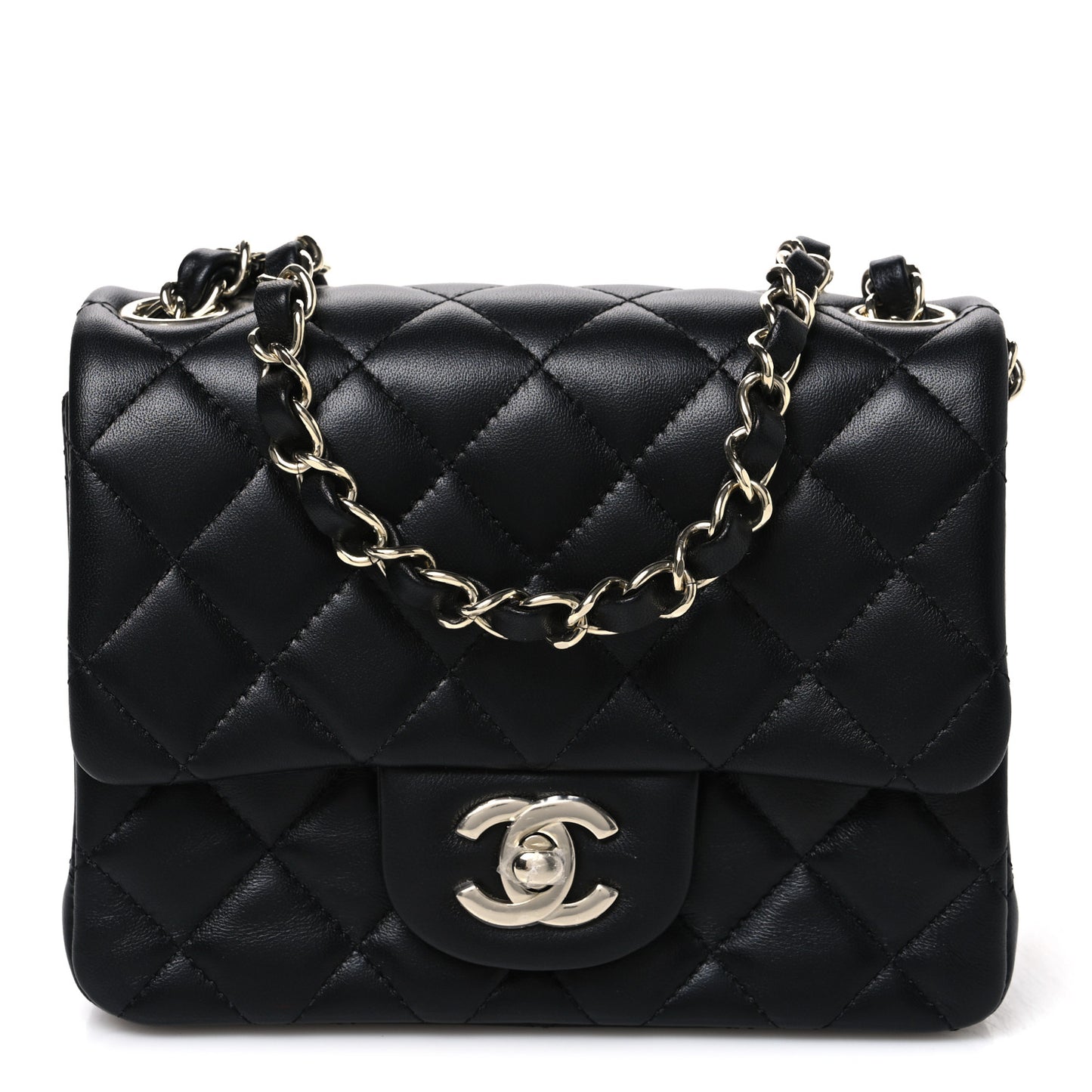 Lambskin Quilted Mini Square Flap Black