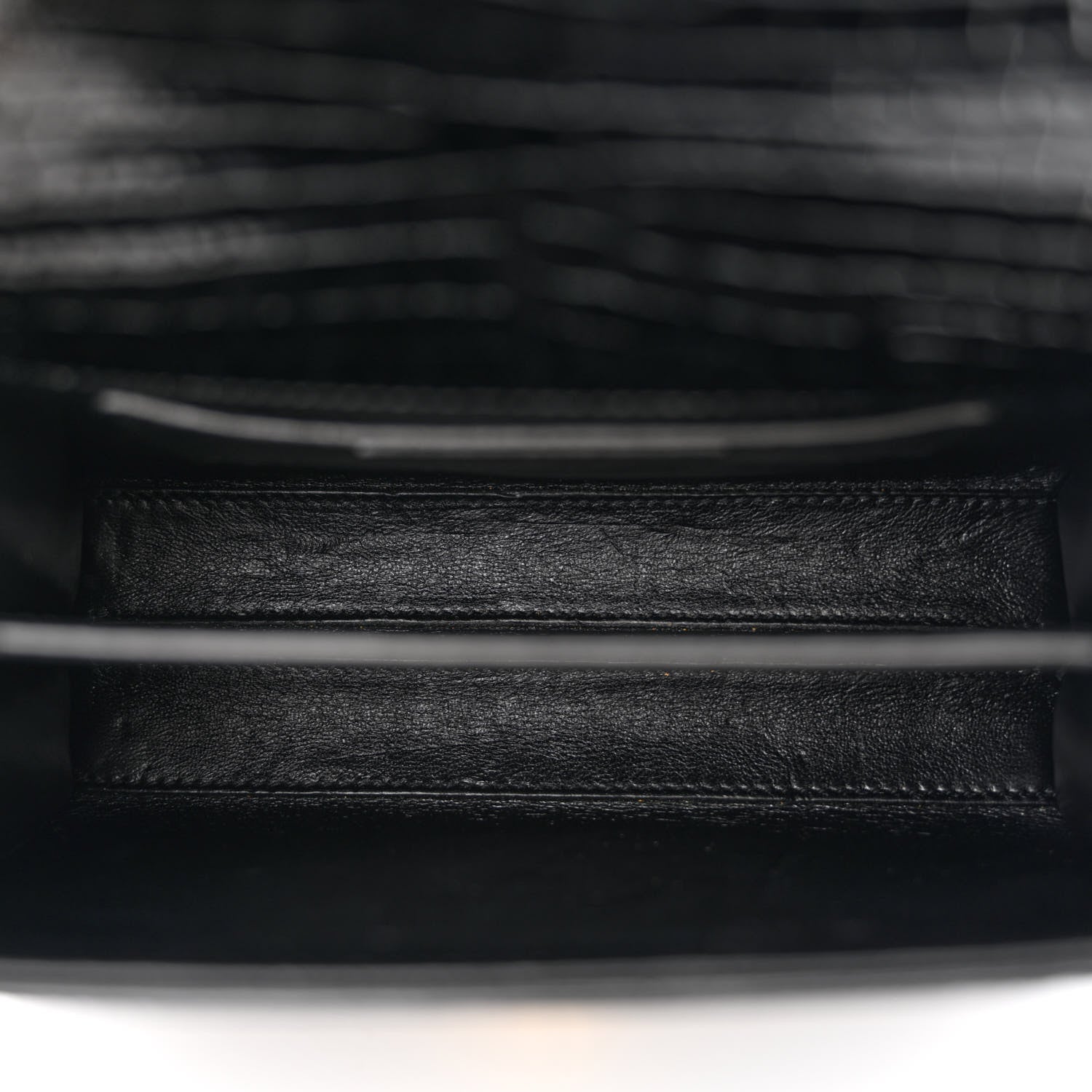 Saint Laurent Calfskin Crocodile Embossed Mini Classic Monogram Cassandra Top Handle Black 5 of 10