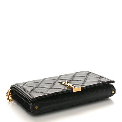 Saint Laurent Lambskin Diamond Quilted Becky Chain Wallet Black 4 of 10