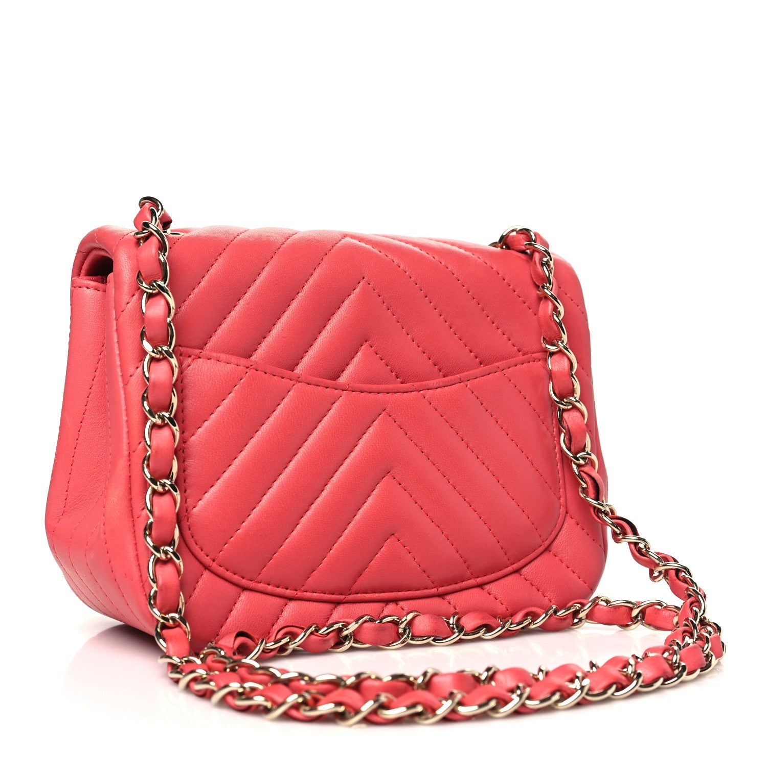 Chanel Lambskin Chevron Quilted Mini Square Flap Pink 3 of 14