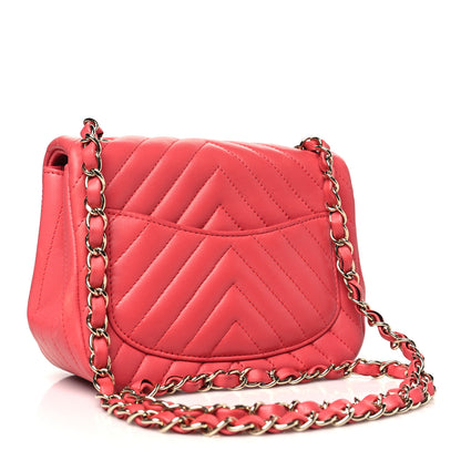 Chanel Lambskin Chevron Quilted Mini Square Flap Pink 3 of 14