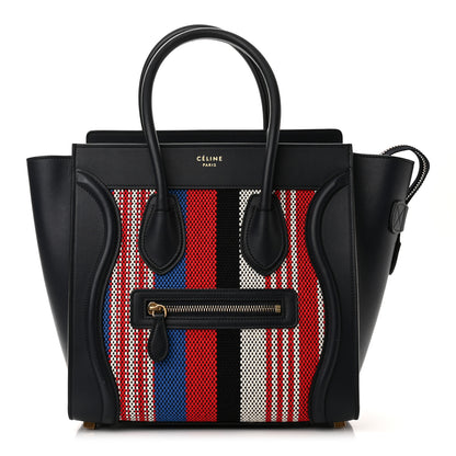 Celine Smooth Calfskin Striped Canvas Micro Luggage Navy Blue 1 of 9