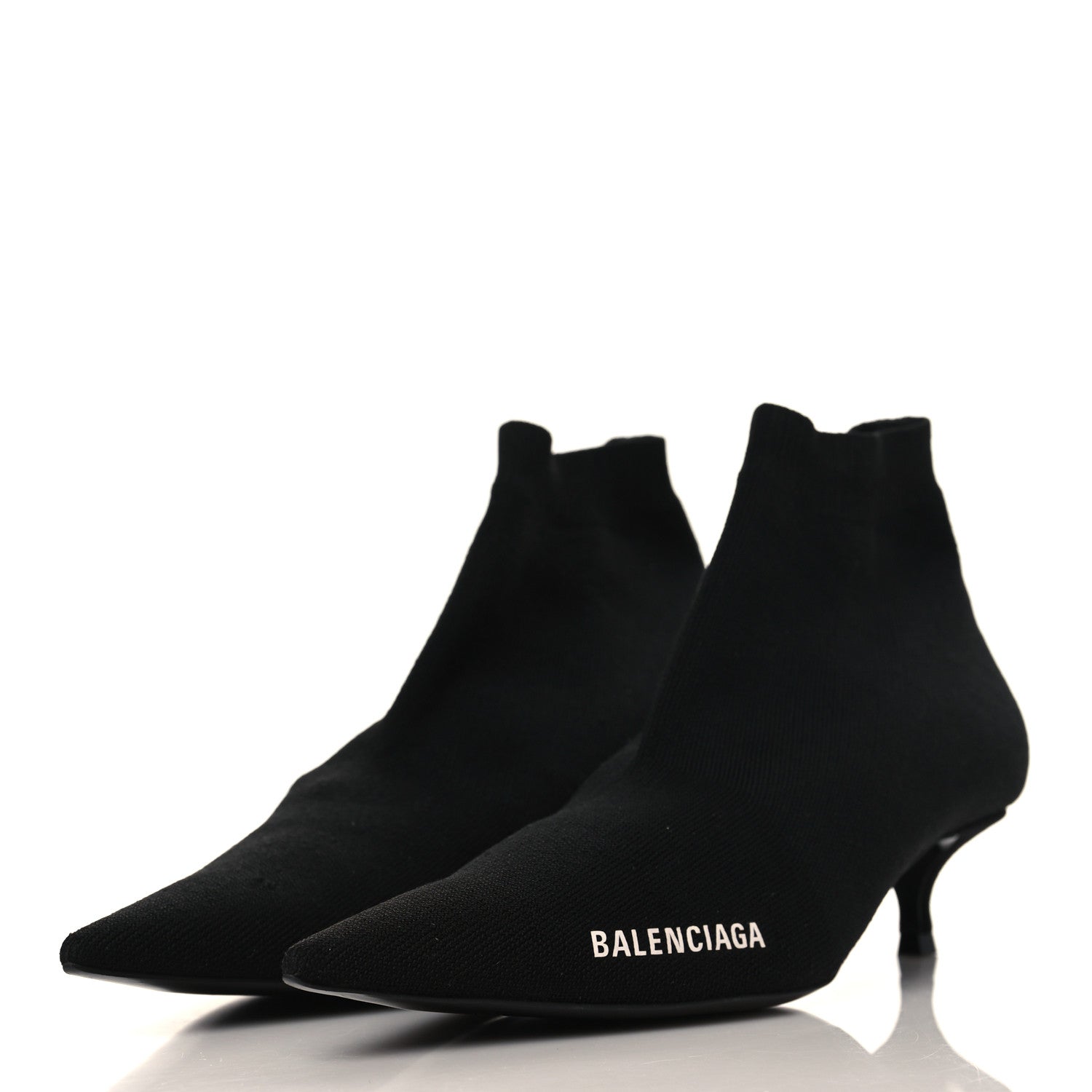 Balenciaga Recycled Knit Logo Pointed Toe Knife 40mm Booties 37 Black White 3 of 8