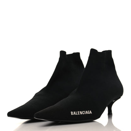 Balenciaga Recycled Knit Logo Pointed Toe Knife 40mm Booties 37 Black White 3 of 8