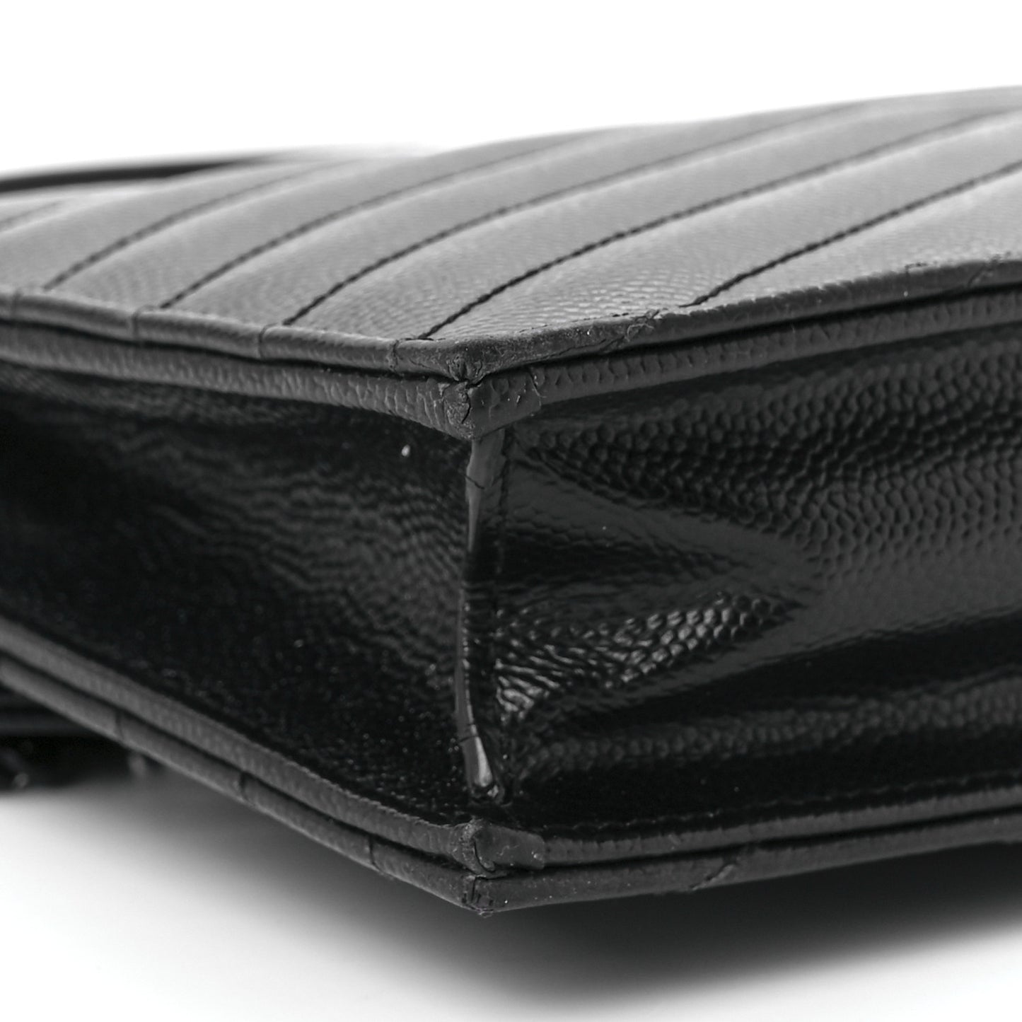 Grain De Poudre Matelasse Chevron Monogram Monochrome Envelope Chain Wallet Black