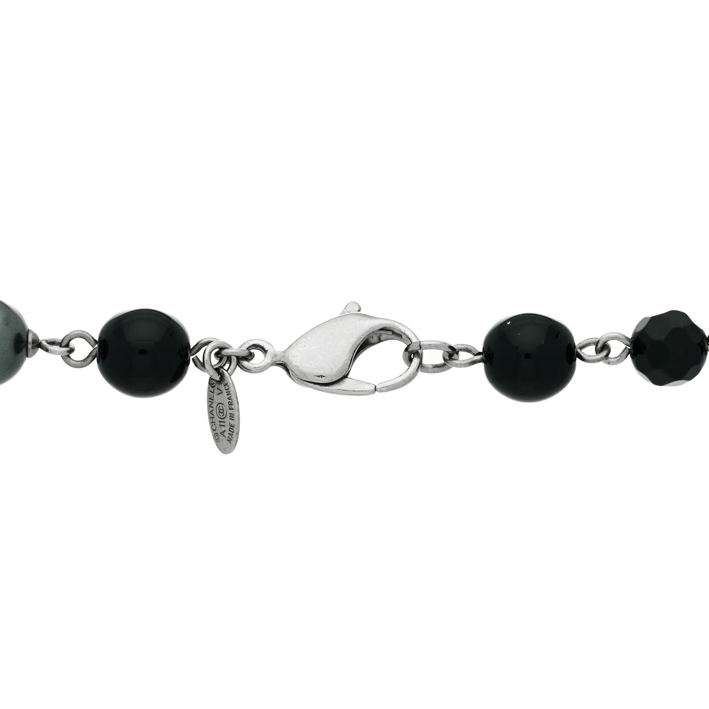 Ruthenium Beaded CC Long Necklace Black