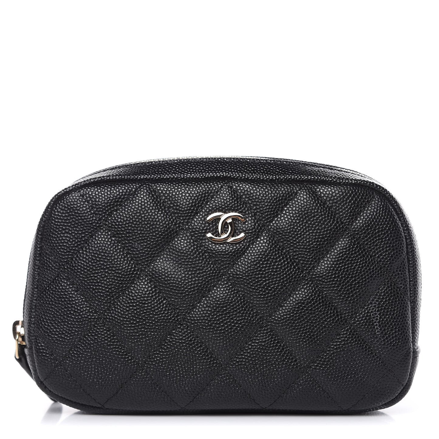 Caviar Quilted Small Curvy Pouch Cosmetic Case Black