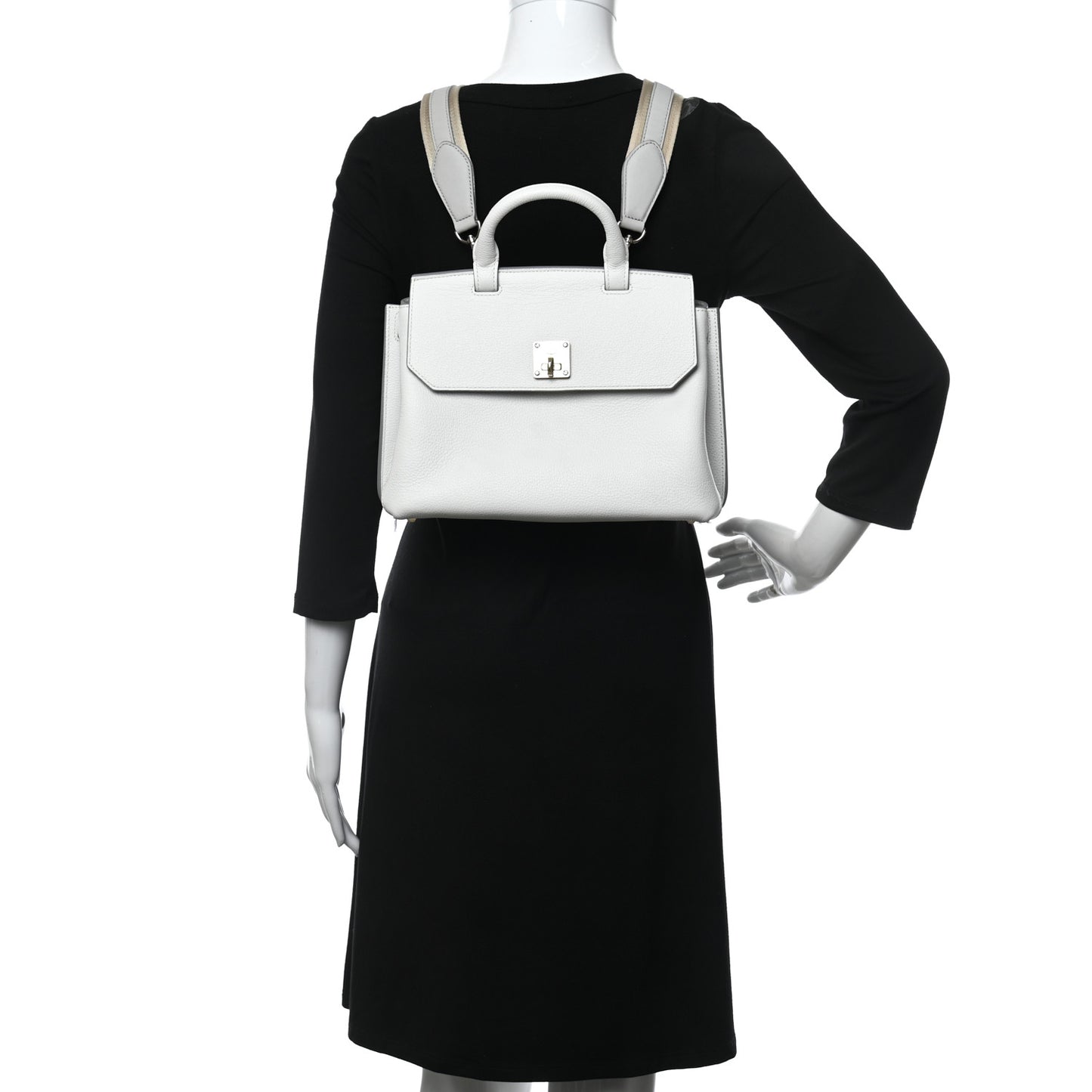 Grained Calfskin Medium Milla Convertible Backpack White Flake