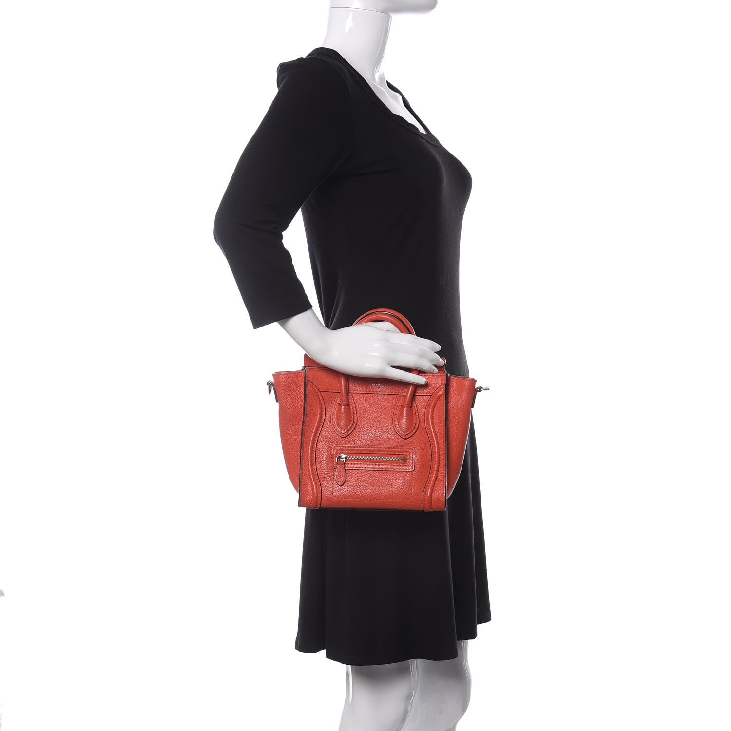 Celine Drummed Calfskin Nano Luggage Vermillion 2 of 11