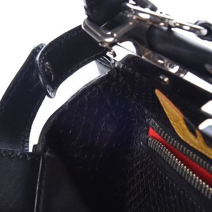 Fendi Vitello Seta Python Crocodile Monster Eyes Medium Peekaboo Iconic Satchel Black Girasole 9 of 11