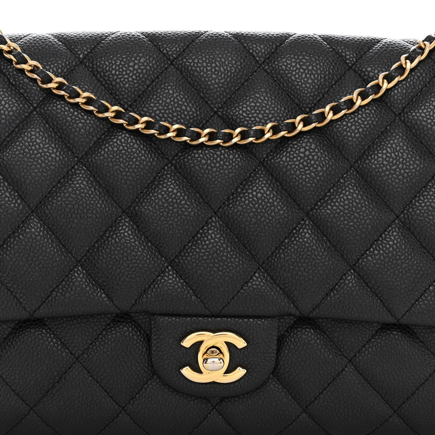 Caviar Quilted Clutch With Chain Flap Black